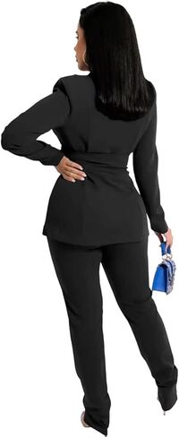 طقم نسائي مكون من قطعتين بدلة عمل مثيرة للتحكم في البطن، بليزر مفتوح من الأمام، عالي الخصر، طقم سراويل ضيقة in Kuwait