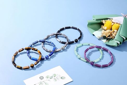 PESOENTH سوار كريستال للنساء والرجال، سوار حبة من الأحجار الكريمة الطبيعية، شفاء كريستال حجر شقرا القلق وتخفيف التوتر مكعبة مستديرة مطرزة تمتد سوار مجوهرات هدايا لعيد الميلاد in Kuwait