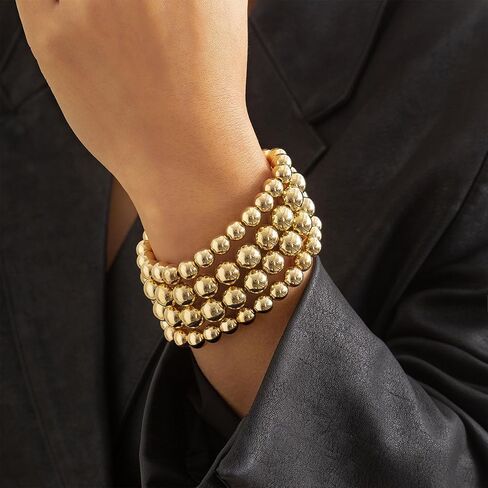Gold Bead Bracelet for Women Dainty Stackable Chain Bracelets Set Gold/Silver Bead Ball Bracelet Stretchable Boho Style Bracelets Jewelry Gifts for Women Girls in Saudi Arabia