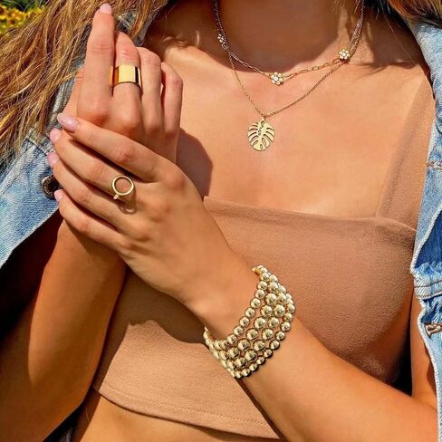 Gold Bead Bracelet for Women Dainty Stackable Chain Bracelets Set Gold/Silver Bead Ball Bracelet Stretchable Boho Style Bracelets Jewelry Gifts for Women Girls in Saudi Arabia