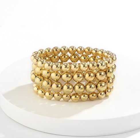 Gold Bead Bracelet for Women Dainty Stackable Chain Bracelets Set Gold/Silver Bead Ball Bracelet Stretchable Boho Style Bracelets Jewelry Gifts for Women Girls in Saudi Arabia