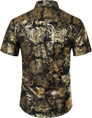 ZEROYAA Men's Luxury Paisley Shiny Printed Slim Fit Short Sleeve Button Up Dress Shirt in Saudi Arabia