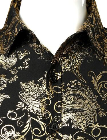ZEROYAA Men's Luxury Paisley Shiny Printed Slim Fit Short Sleeve Button Up Dress Shirt in Saudi Arabia