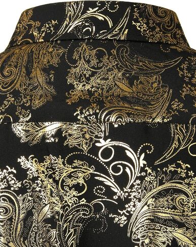 ZEROYAA Men's Luxury Paisley Shiny Printed Slim Fit Short Sleeve Button Up Dress Shirt in Saudi Arabia