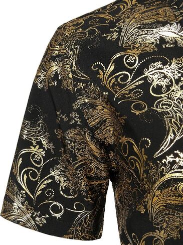 ZEROYAA Men's Luxury Paisley Shiny Printed Slim Fit Short Sleeve Button Up Dress Shirt in Saudi Arabia