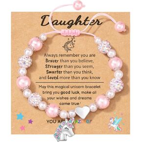 هدايا HGDEER ​​يونيكورن للفتيات، هدايا عيد الحب لعام 2024 للابنة والحفيدة وابنة الأخت | سوار من اللؤلؤ الوردي وحجر الراين | مناسبة لعيد الحب وهدية عيد الميلاد in Kuwait