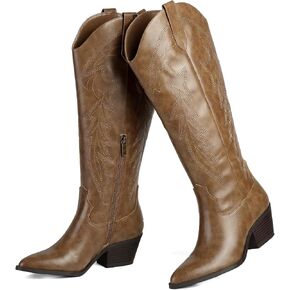 LISYIIZ Women's Knee High Cowboy Boots, Embroidered Western Boots | Pointed toe, knee-high shaft, western embroidery, block heel, concert-ready, festival-friendly, everyday styling in Saudi Arabia