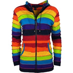 Agan Traders Women's Rainbow Printed Knit Cotton Boho Bohemian Hoodie Hippie Gypsy Sweatshirts Jacket