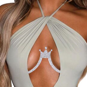 حجر الراين تاج قلادة الصدرية الجسم سلسلة مجوهرات الصيف كريستال الصدر قوس سلسلة حجر الراين Bralette الجسم سلسلة للنساء الطرف (الجسم كاين الفضة) in Kuwait
