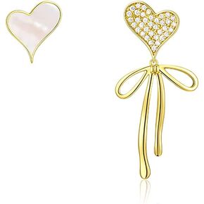 SLUYNZ Sterling Silver Heart Bow Dangle Earrings for Women Teen Girls Love Dangle Earrings Heart Studs