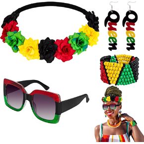 Juneteenth African Jewelry for Women, Juneteenth Bracelets Earrings Crown Sunglasses Decorations, Bead Bracelet Headband Queen Earrings Sunglasses, Freedom African Accessories Parade Party Supplies in Kuwait