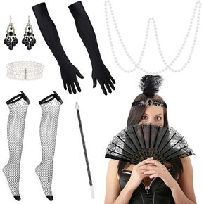 Abaodam 1 Set Flapper Headband 1920s Pearl Necklace Long Gloves Silk Stockings Women Party Costume Accessories in Saudi Arabia
