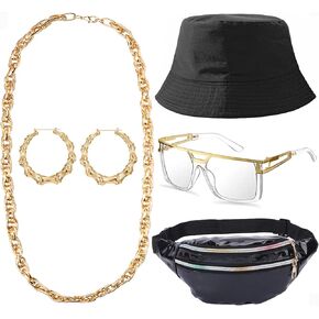 SONNYX 80s 90s الهيب هوب الزي هالوين مغني الراب اكسسوارات فاني حزم نظارات الذهب حبل سلسلة الخيزران أقراط للنساء الرجال in Kuwait