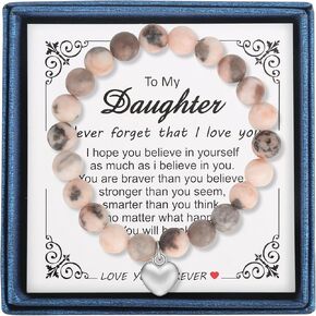 Aospkle to My Daughter Gifts from Mom and Dad, Daughter Bracelet Birthday Graduation Valentine's Day for Women Girl, Stretch Beads Bracelet Jewelry with Gift Message Card in Kuwait