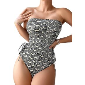 Floerns Women's One Piece Zebra Print Drawstring Side Bandeau Tube Bikini Swimsuit in Saudi Arabia