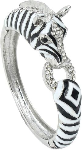 EVER FAITH Austrian Crysta Enamel Art Deco Zebra Horse Animal Hinged Bracelet in Saudi Arabia