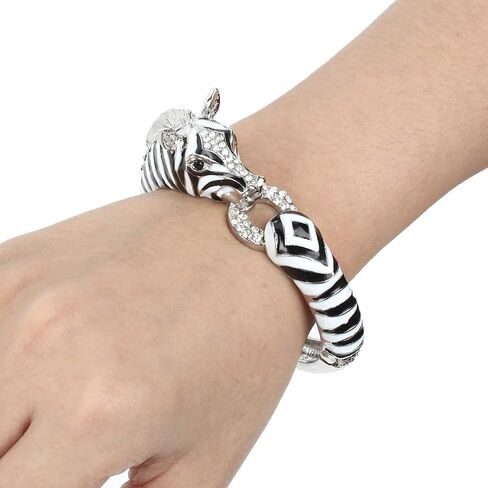 EVER FAITH Austrian Crysta Enamel Art Deco Zebra Horse Animal Hinged Bracelet in Saudi Arabia