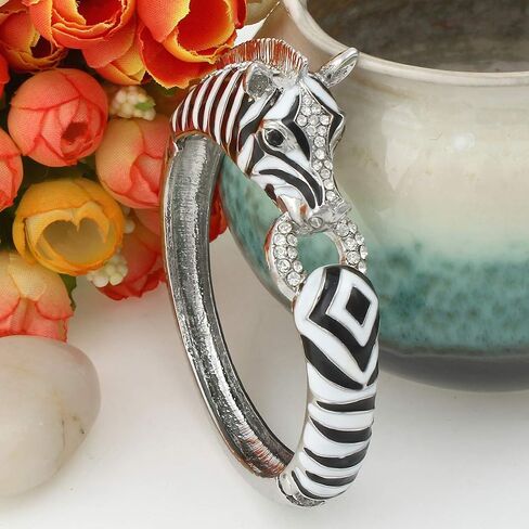 EVER FAITH Austrian Crysta Enamel Art Deco Zebra Horse Animal Hinged Bracelet in Saudi Arabia