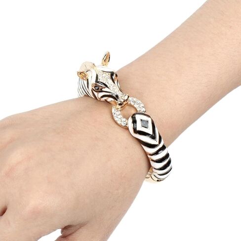 EVER FAITH Austrian Crysta Enamel Art Deco Zebra Horse Animal Hinged Bracelet in Saudi Arabia