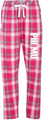 Phi Mu Flannel Pajama Pants - Sorority Sleepwear - Pink Plaid Pjs Sleep Bottoms - Pledge Gift in Saudi Arabia