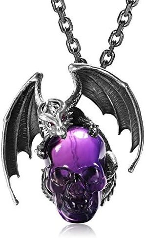 Skullis Necklace of Gemstone&925 Sterling Silver Carved Crystal Draon Skull Pendant with Sterling Silver Chain, for Men and Women, Skull Jewelry in Saudi Arabia