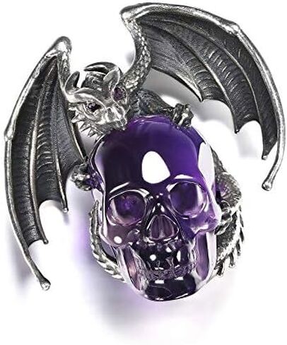 Skullis Necklace of Gemstone&925 Sterling Silver Carved Crystal Draon Skull Pendant with Sterling Silver Chain, for Men and Women, Skull Jewelry in Saudi Arabia