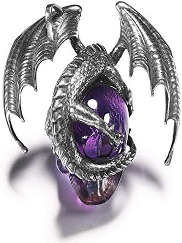 Skullis Necklace of Gemstone&925 Sterling Silver Carved Crystal Draon Skull Pendant with Sterling Silver Chain, for Men and Women, Skull Jewelry in Saudi Arabia