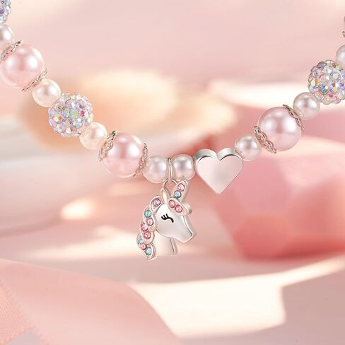هدايا HGDEER ​​يونيكورن للفتيات، هدايا عيد الحب لعام 2024 للابنة والحفيدة وابنة الأخت | سوار من اللؤلؤ الوردي وحجر الراين | مناسبة لعيد الحب وهدية عيد الميلاد in Kuwait