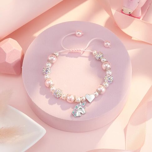 هدايا HGDEER ​​يونيكورن للفتيات، هدايا عيد الحب لعام 2024 للابنة والحفيدة وابنة الأخت | سوار من اللؤلؤ الوردي وحجر الراين | مناسبة لعيد الحب وهدية عيد الميلاد in Kuwait