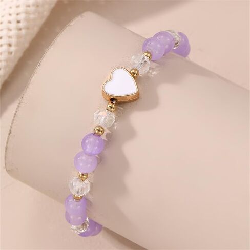 FFLaiwah Heart Charm Bracelet Glass Crystal Beads Stretch Bracelet Y2K Valentine's Day Birthday Jewelry Gifts for Girls and Sisters in Saudi Arabia