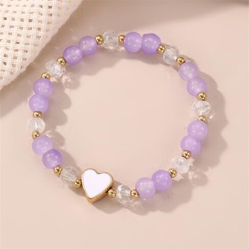 FFLaiwah Heart Charm Bracelet Glass Crystal Beads Stretch Bracelet Y2K Valentine's Day Birthday Jewelry Gifts for Girls and Sisters in Saudi Arabia