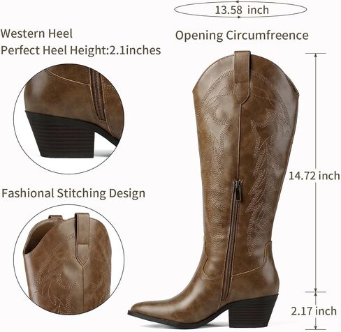 LISYIIZ Women's Knee High Cowboy Boots, Embroidered Western Boots | Pointed toe, knee-high shaft, western embroidery, block heel, concert-ready, festival-friendly, everyday styling in Saudi Arabia