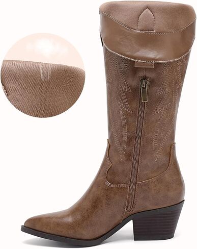 LISYIIZ Women's Knee High Cowboy Boots, Embroidered Western Boots | Pointed toe, knee-high shaft, western embroidery, block heel, concert-ready, festival-friendly, everyday styling in Saudi Arabia