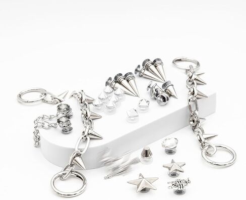 Ampadds Goth Shoe Charms 27PCS Punk Spike سحر الأحذية للفتيات الأولاد الكبار حزمة سحر الأحذية المعدنية لأساور المعصم الصنادل زخرفة الأحذية سحر عيد ميلاد حزب هدية in Kuwait