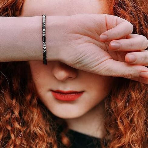 RINTOLER Morse Code Bracelets for Women Men Funny Inspirational Valentine's Day Gifts for Her,Best Friends,Motivational Bracelets, Inspirational Jewelry, Adjustable Black Silk Beaded Stretch Bracelets in Saudi Arabia