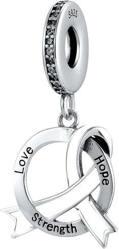 Cancer Ribbon Love Hope Strength 925 Sterling Silver Charms Beads Pendants for Pandora Bracelets & Necklaces Etc in Saudi Arabia
