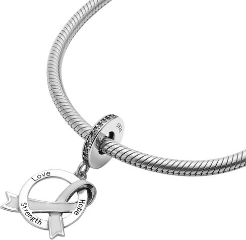 Cancer Ribbon Love Hope Strength 925 Sterling Silver Charms Beads Pendants for Pandora Bracelets & Necklaces Etc in Saudi Arabia