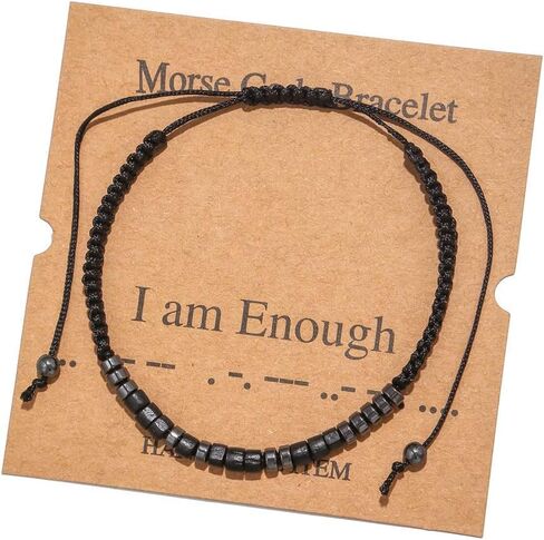 RINTOLER Morse Code Bracelets for Women Men Funny Inspirational Valentine's Day Gifts for Her,Best Friends,Motivational Bracelets, Inspirational Jewelry, Adjustable Black Silk Beaded Stretch Bracelets in Saudi Arabia