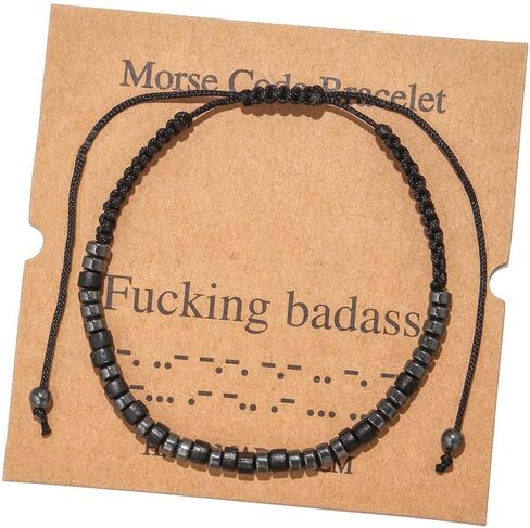 RINTOLER Morse Code Bracelets for Women Men Funny Inspirational Valentine's Day Gifts for Her,Best Friends,Motivational Bracelets, Inspirational Jewelry, Adjustable Black Silk Beaded Stretch Bracelets in Saudi Arabia