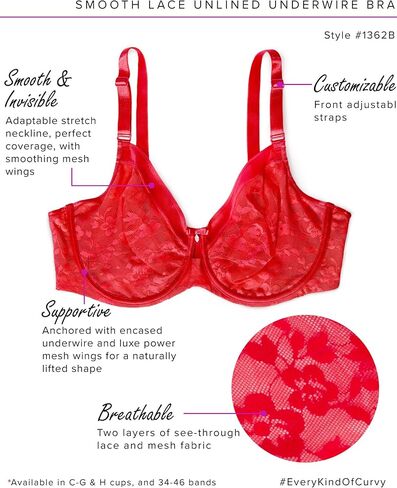 Curvy Couture Women's Plus Size No Show Lace Bra – Unlined, Underwire, and Soft Comfort in Saudi Arabia