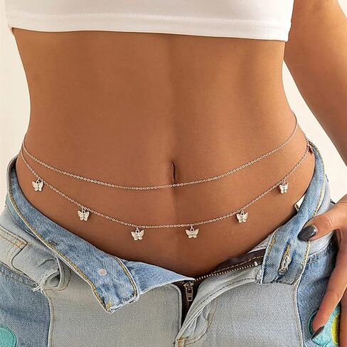 Butterfly Waist Chain Gold Silver Waist Belly Chain Bohemian Multi-layer Waist Chain Beach Bikini Body Jewelry Accessories for Women and Girls in Saudi Arabia