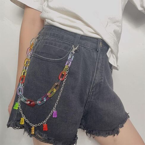 Multilayer Bear Butterfly Cloud Mushroom Candy Dinosaur Resin Gummy Pendant Pocket Wallet Chain Hip Hop Butterfly Charm Jeans Belt Safety Pin Chain Waist Abdomen Chain Pants Woman Girl Jewelry in Saudi Arabia