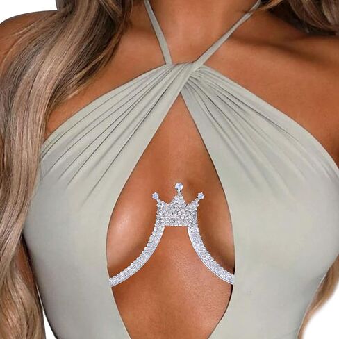 حجر الراين تاج قلادة الصدرية الجسم سلسلة مجوهرات الصيف كريستال الصدر قوس سلسلة حجر الراين Bralette الجسم سلسلة للنساء الطرف (الجسم كاين الفضة) in Kuwait