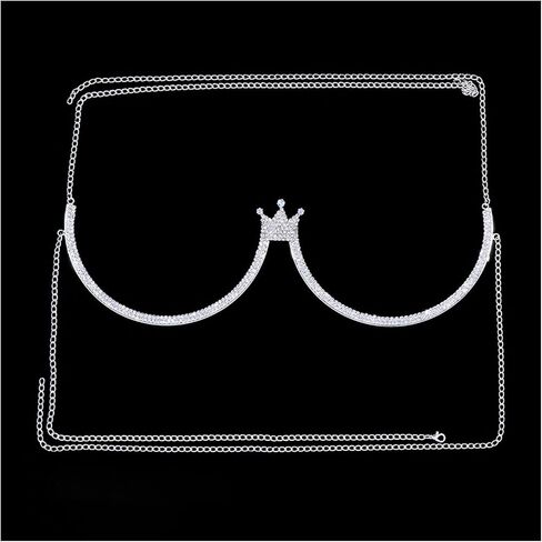 حجر الراين تاج قلادة الصدرية الجسم سلسلة مجوهرات الصيف كريستال الصدر قوس سلسلة حجر الراين Bralette الجسم سلسلة للنساء الطرف (الجسم كاين الفضة) in Kuwait