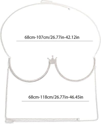 حجر الراين تاج قلادة الصدرية الجسم سلسلة مجوهرات الصيف كريستال الصدر قوس سلسلة حجر الراين Bralette الجسم سلسلة للنساء الطرف (الجسم كاين الفضة) in Kuwait