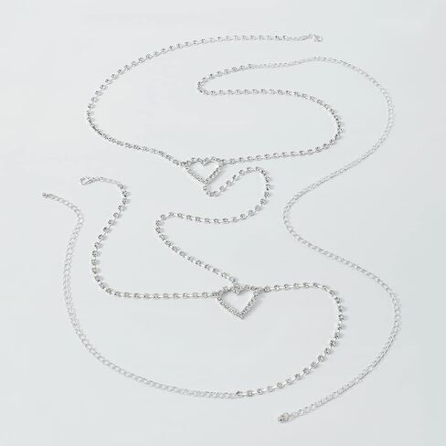 Jumwrit Rhinestone Leg Chain Layered Body Chain Silver Thigh Chain Tennis Body Chain Heart Waist Chain Bling Belly Chain for Women Girls in Saudi Arabia