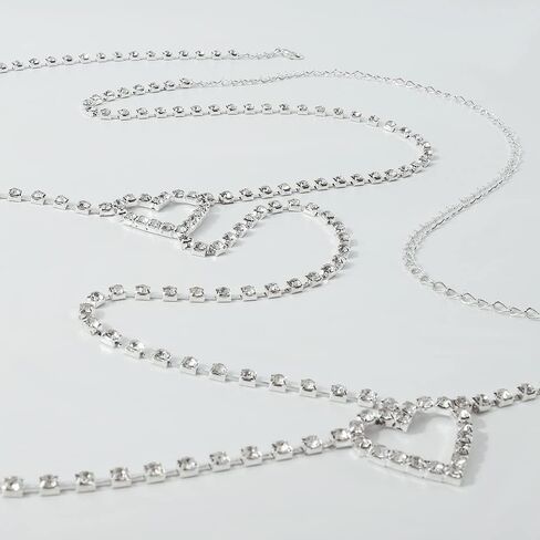 Jumwrit Rhinestone Leg Chain Layered Body Chain Silver Thigh Chain Tennis Body Chain Heart Waist Chain Bling Belly Chain for Women Girls in Saudi Arabia