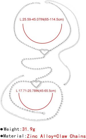 Jumwrit Rhinestone Leg Chain Layered Body Chain Silver Thigh Chain Tennis Body Chain Heart Waist Chain Bling Belly Chain for Women Girls in Saudi Arabia