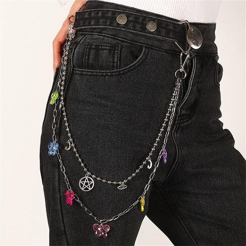 Multilayer Bear Butterfly Cloud Mushroom Candy Dinosaur Resin Gummy Pendant Pocket Wallet Chain Hip Hop Butterfly Charm Jeans Belt Safety Pin Chain Waist Abdomen Chain Pants Woman Girl Jewelry in Saudi Arabia