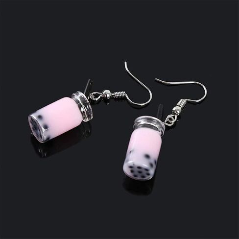JinYu 6 Pairs Funny Acrylic Water Bottle Pendant Earrings, Cute Pearl Milk Tea Dangle Earrings Colorful Glass Bottle Funny Earrings for Girls Women Unique in Saudi Arabia